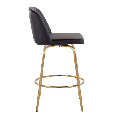 Toriano - Contemporary Fixed Height Counter Stool With Swivel With Round Footrest (Set of 2) - Black / Gold