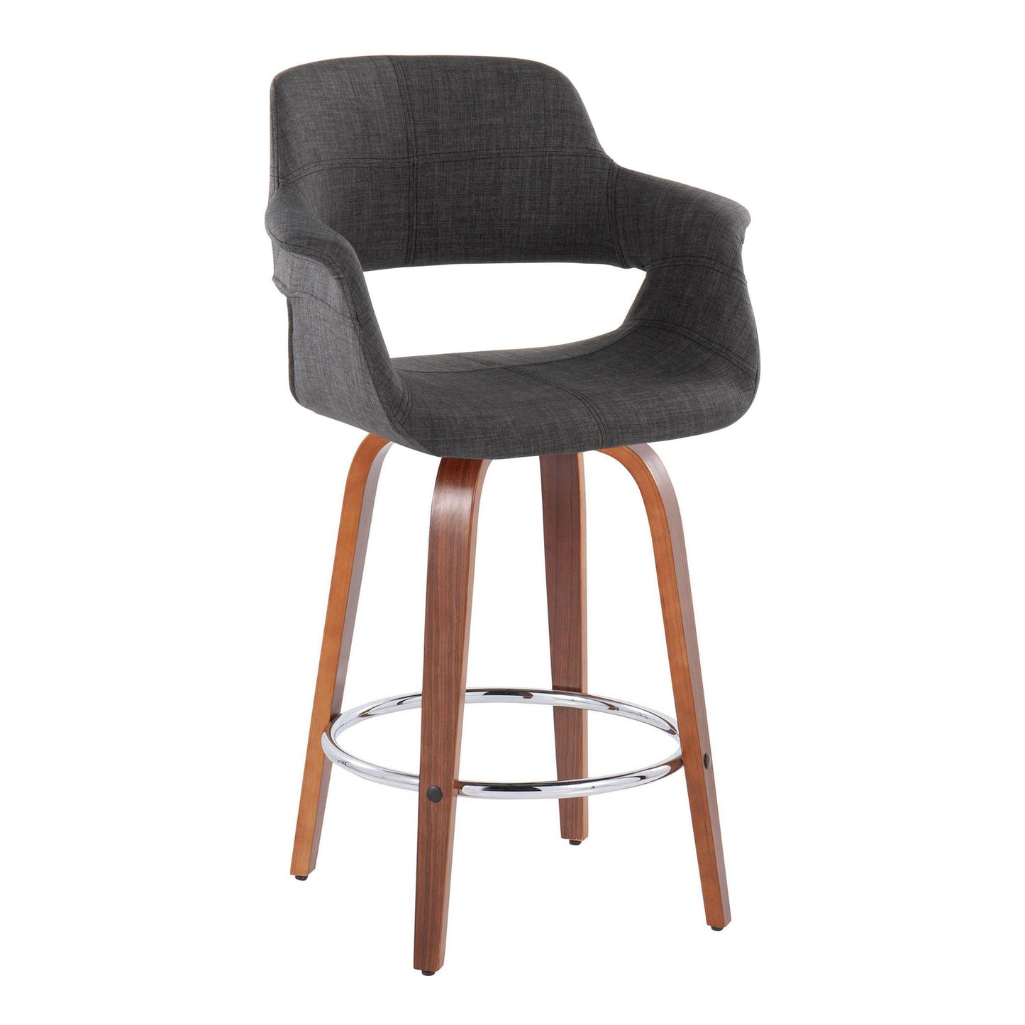 Vintage Flair - Mid-Century Modern Fixed Height Counter Stool With Swivel With Round Footrest (Set of 2) - Walnut / Charcoal