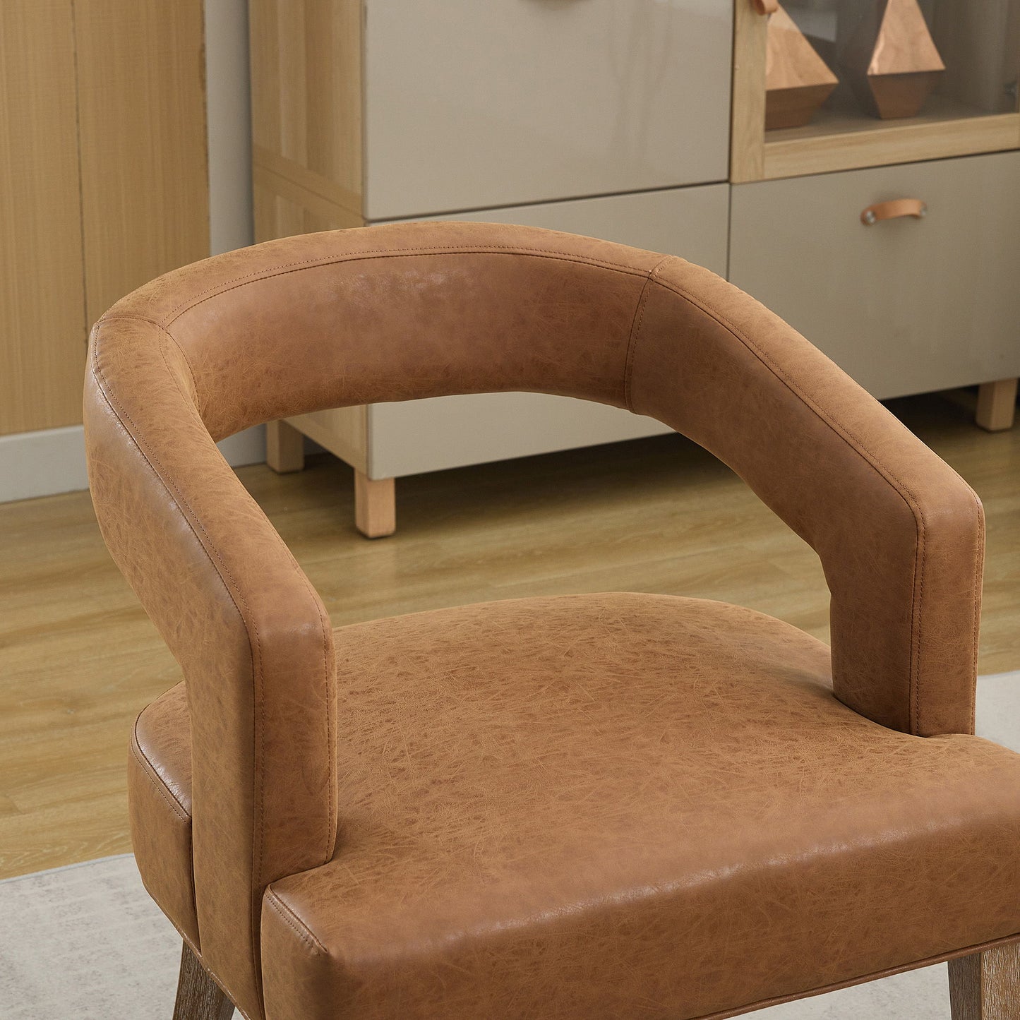 Wide Modern Barrel Open Back Upholstered Accent Chair With Weathered Solid Wood Legs Dining Chairs For Dining Room, Club, Kitchen And Living Room - Brown