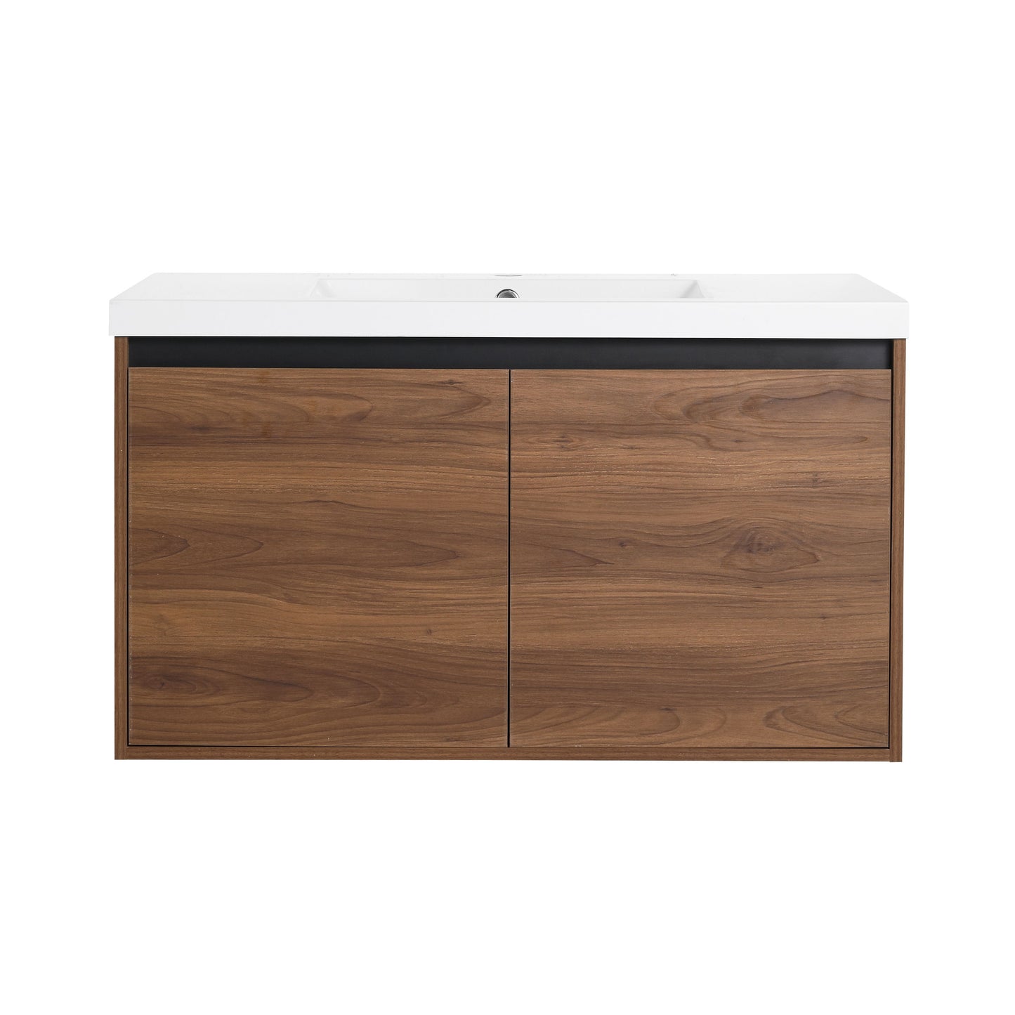 36" Bathroom Vanity Set With Resin Countertop Sink And 2 Doors - Brown