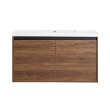 36" Bathroom Vanity Set With Resin Countertop Sink And 2 Doors - Brown
