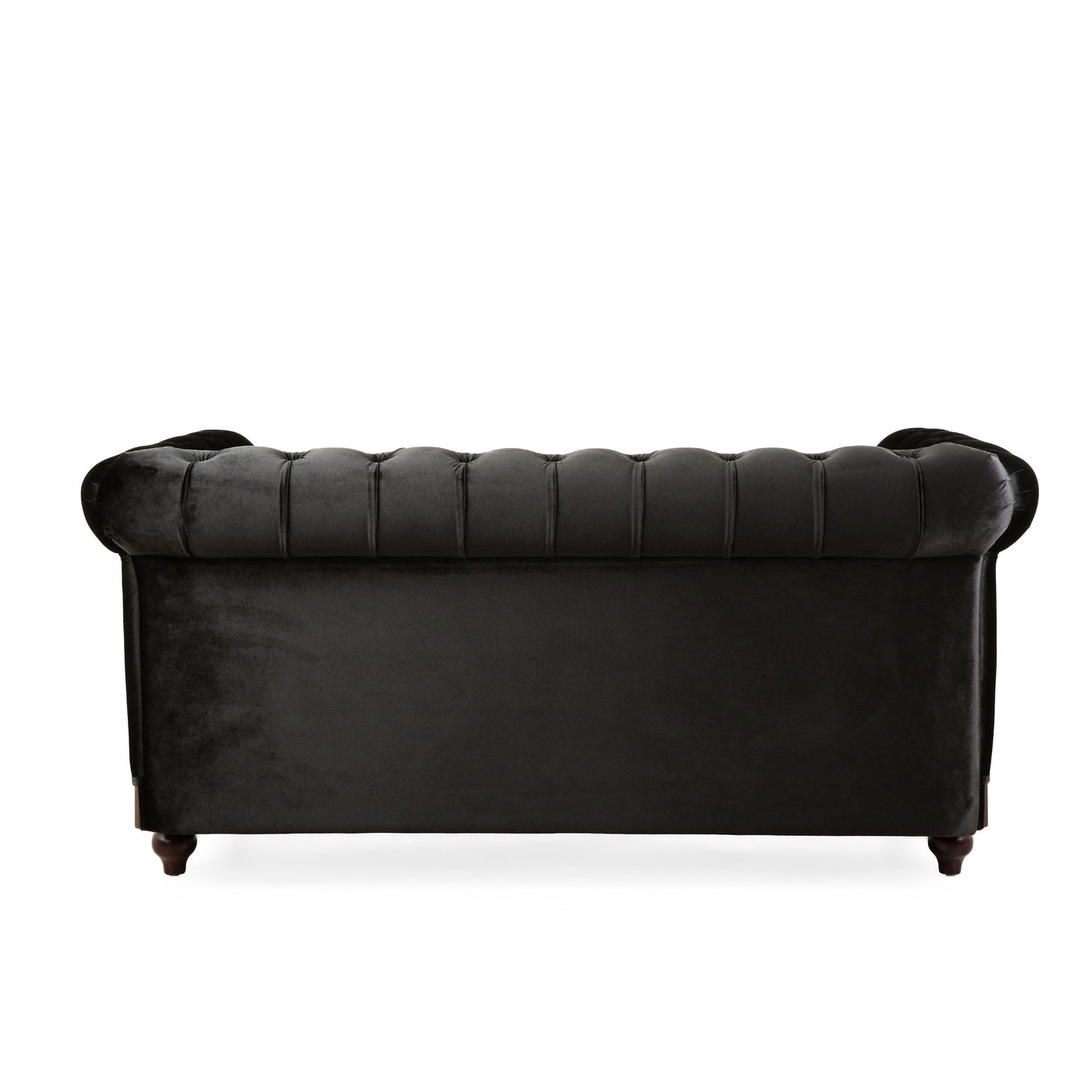 Chesterfield Velvet Loveseat Sofa, 2 Person Rolled Arm Upholstered Couch - Black