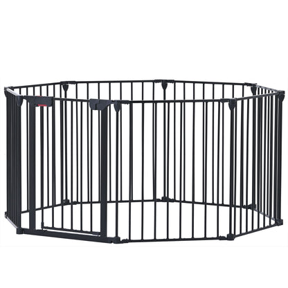 Adjustable Safety Gate 8 Panels Play Yard Metal Doorways Fireplace Fence Christmas Tree Fence Gate For House Stairs Gate Prohibited Area Fence - Black