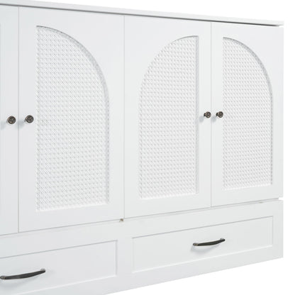 Queen Size Murphy Bed With Large Drawers - White