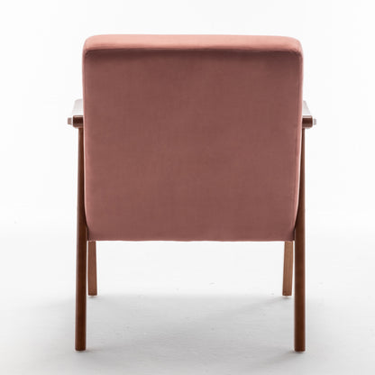Mid Century Modern Wingback Accent Chair With Solid Wood Frame And Extra Thick Backrest - Lounge Chair For Living Room, Bedroom, Or Reading Room - Pink