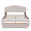 Queen Size Upholstered Platform Bed With Drawer - Beige