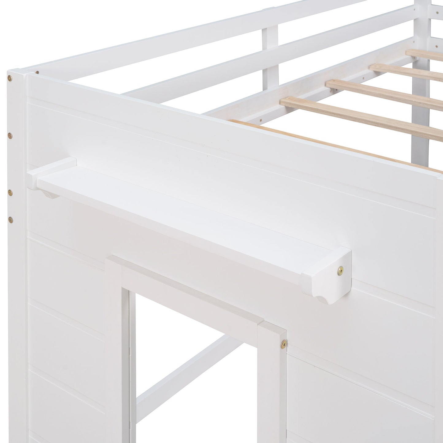 Twin Size Loft Bed With Cabinet And Shelf - White
