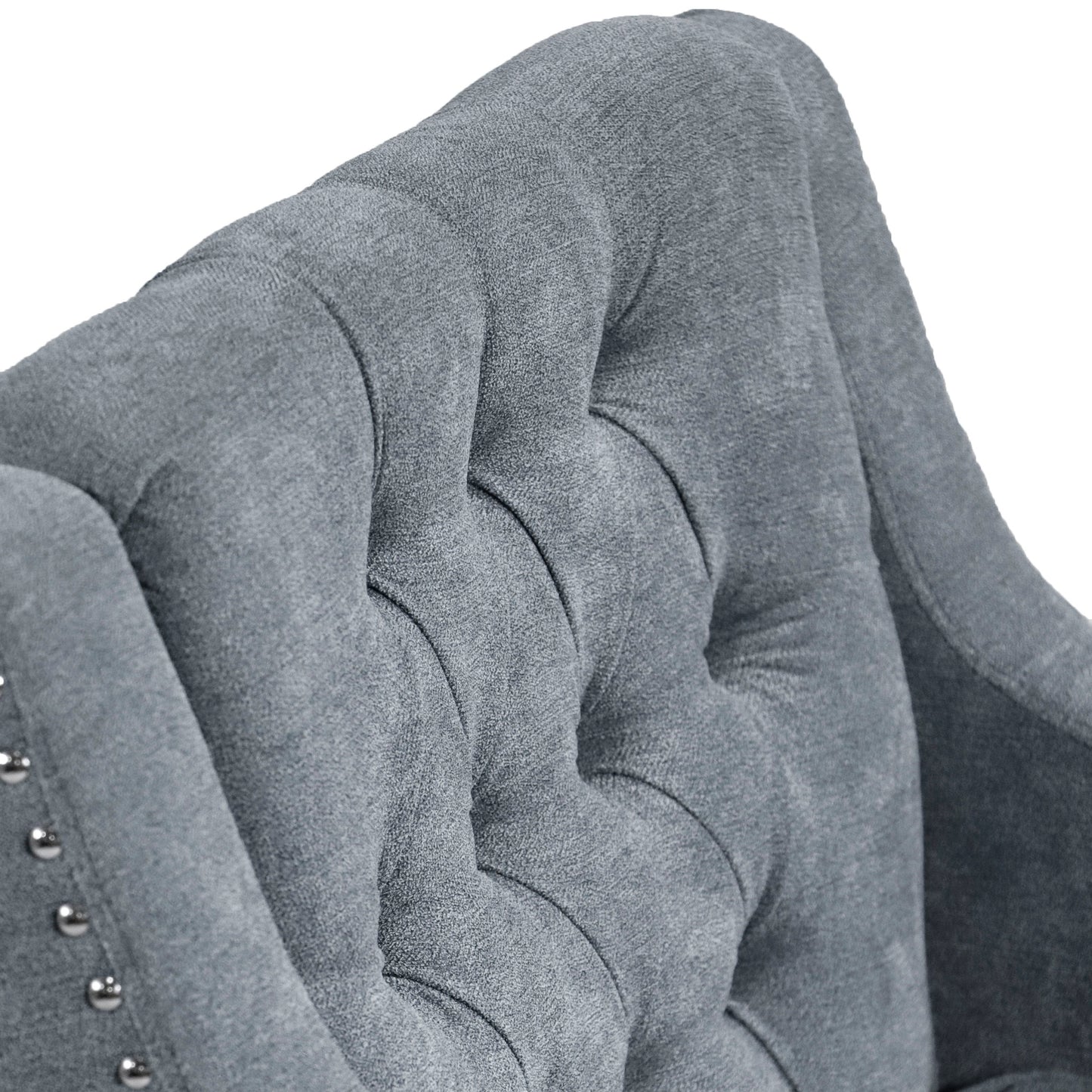 Accent Chair, Living Room Chair, Footrest Chair Set With Vintage Brass Studs, Button Tufted Upholstered Armchair For Living Room, Comfy Reading Chair For Bedroom, Reception Room - Gray