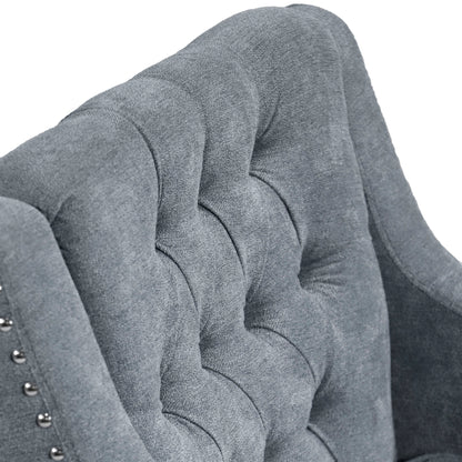Accent Chair, Living Room Chair, Footrest Chair Set With Vintage Brass Studs, Button Tufted Upholstered Armchair For Living Room, Comfy Reading Chair For Bedroom, Reception Room - Gray