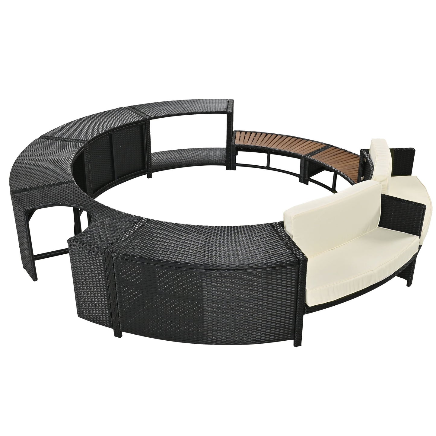 Spa Surround Spa Frame Patio Rattan Sofa Set With Storage Spaces, Mini Sofa And Comfortable Cushion For Patio, Backyard - Beige