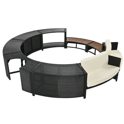 Spa Surround Spa Frame Patio Rattan Sofa Set With Storage Spaces, Mini Sofa And Comfortable Cushion For Patio, Backyard - Beige