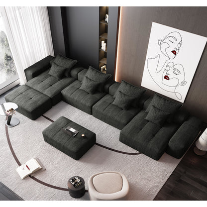 Modern Oversized Modular Sectional Sofa, Sparkling Chenille Fabric Soft Cushion Sofa With 8 Pillows, 8 Pieces Diy Combination Tufted Sofa, No Assembly Required - Black