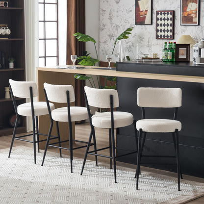 Modern Teddy Fabric Upholstered Bar Stools (Set of 4) - White