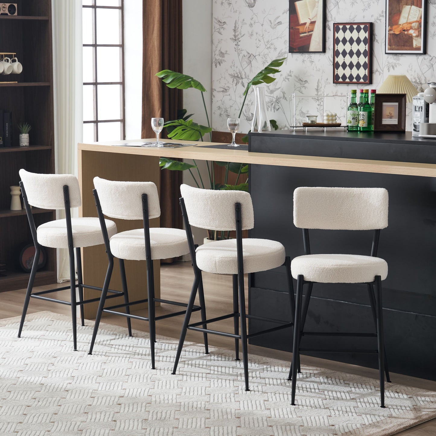 Modern Teddy Fabric Upholstered Bar Stools (Set of 2) - White
