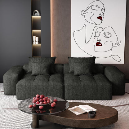 Modern Oversized Modular Sectional Sofa With 2 Chaise Lounge And 2 Armrest, Sparkling Chenille Fabric Soft Cushion Sofa With 4 Pillows, 4 Pieces Diy Combination Tufted Sofa, No Assembly Required - Black