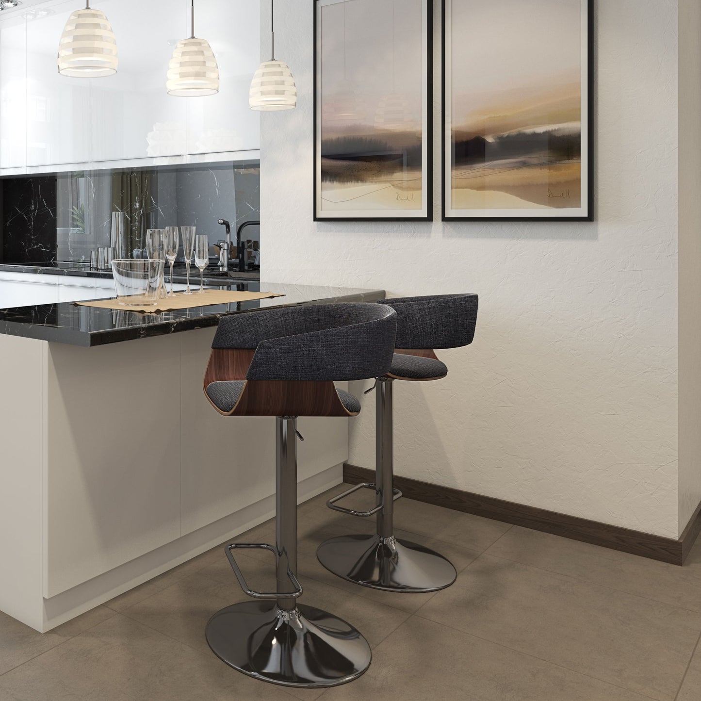 Lowell - Adjustable Swivel Bar Stool - Charcoal Gray