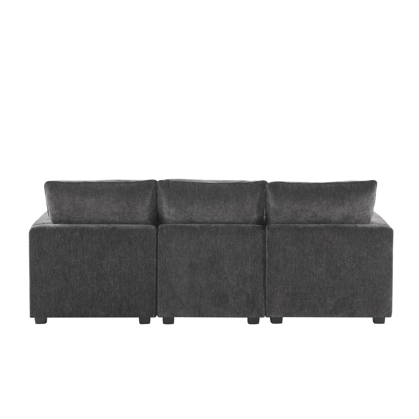 Modern, Modular Sofa, 4 Seat Chenille Sectional Couch Set With 2 Pillows Included, Freely Combinable Indoor Funiture - Black / Gray