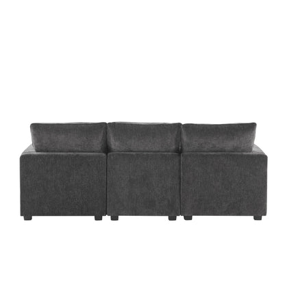 Modern, Modular Sofa, 4 Seat Chenille Sectional Couch Set With 2 Pillows Included, Freely Combinable Indoor Funiture - Black / Gray