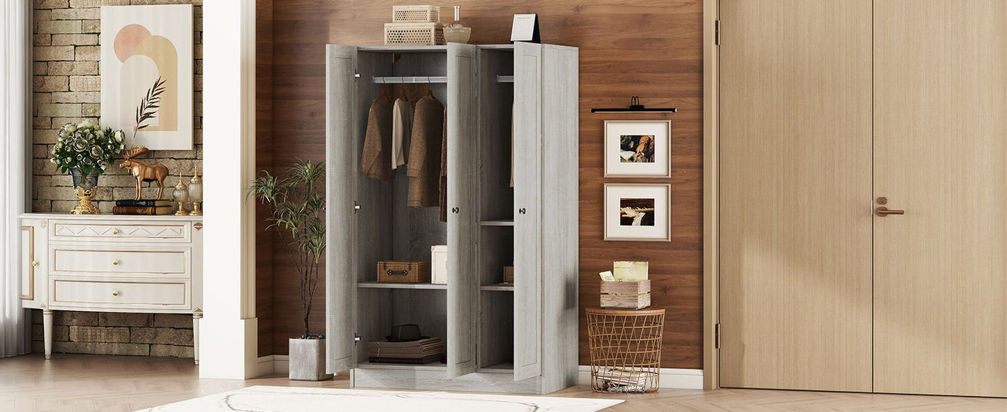 3 Door Shutter Wardrobe With Shelves - Gray