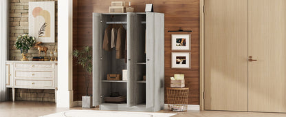 3 Door Shutter Wardrobe With Shelves - Gray
