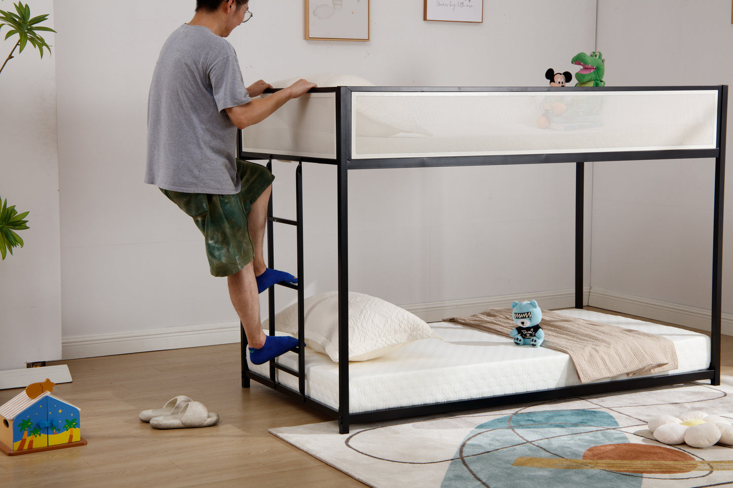Adam - Twin Over Twin Bunk Guard Rail - Black With White Mesh