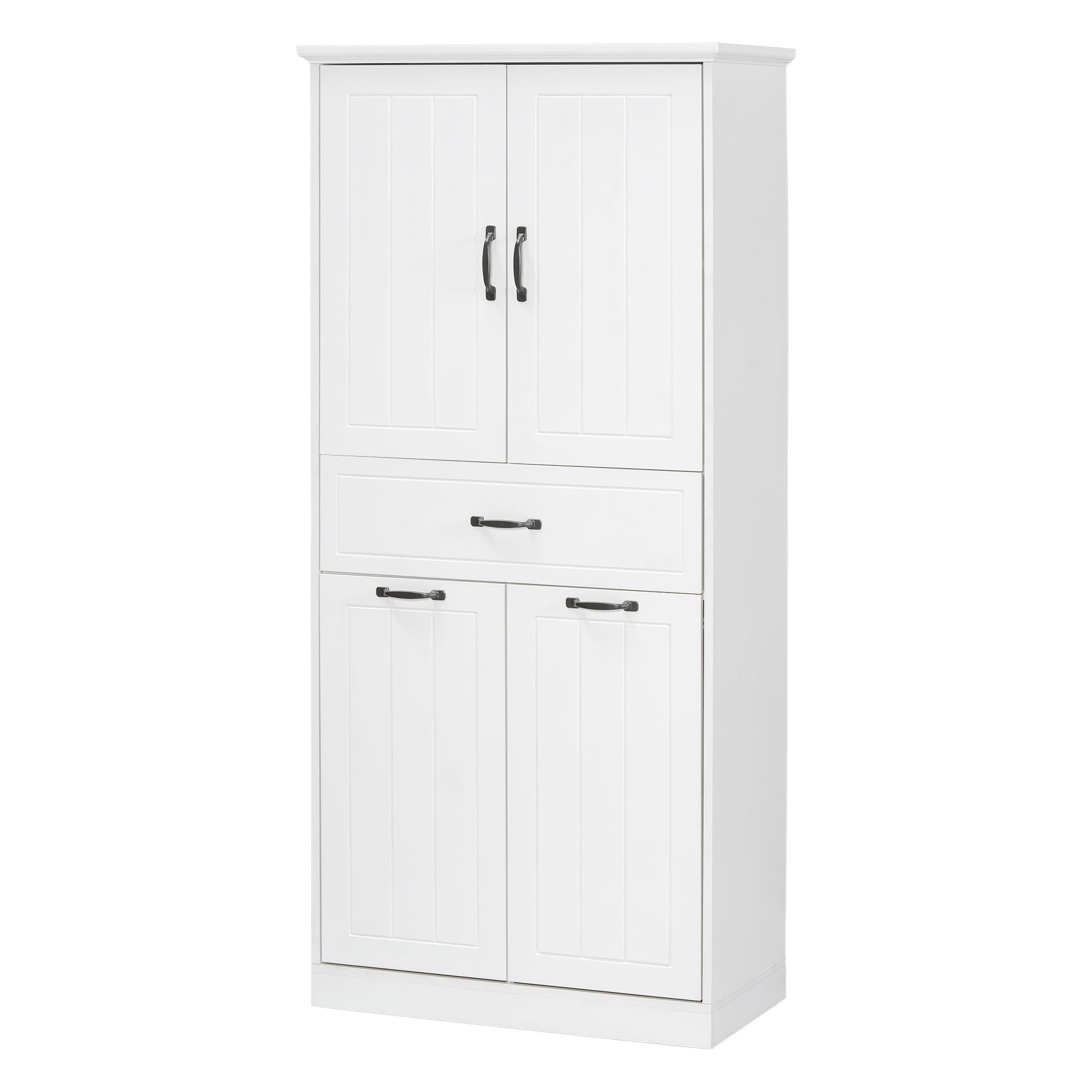 Modern Bathroom Storage Cabinet With 2 Laundry Baskets, 1 Drawer, Adjustable Shelf - White