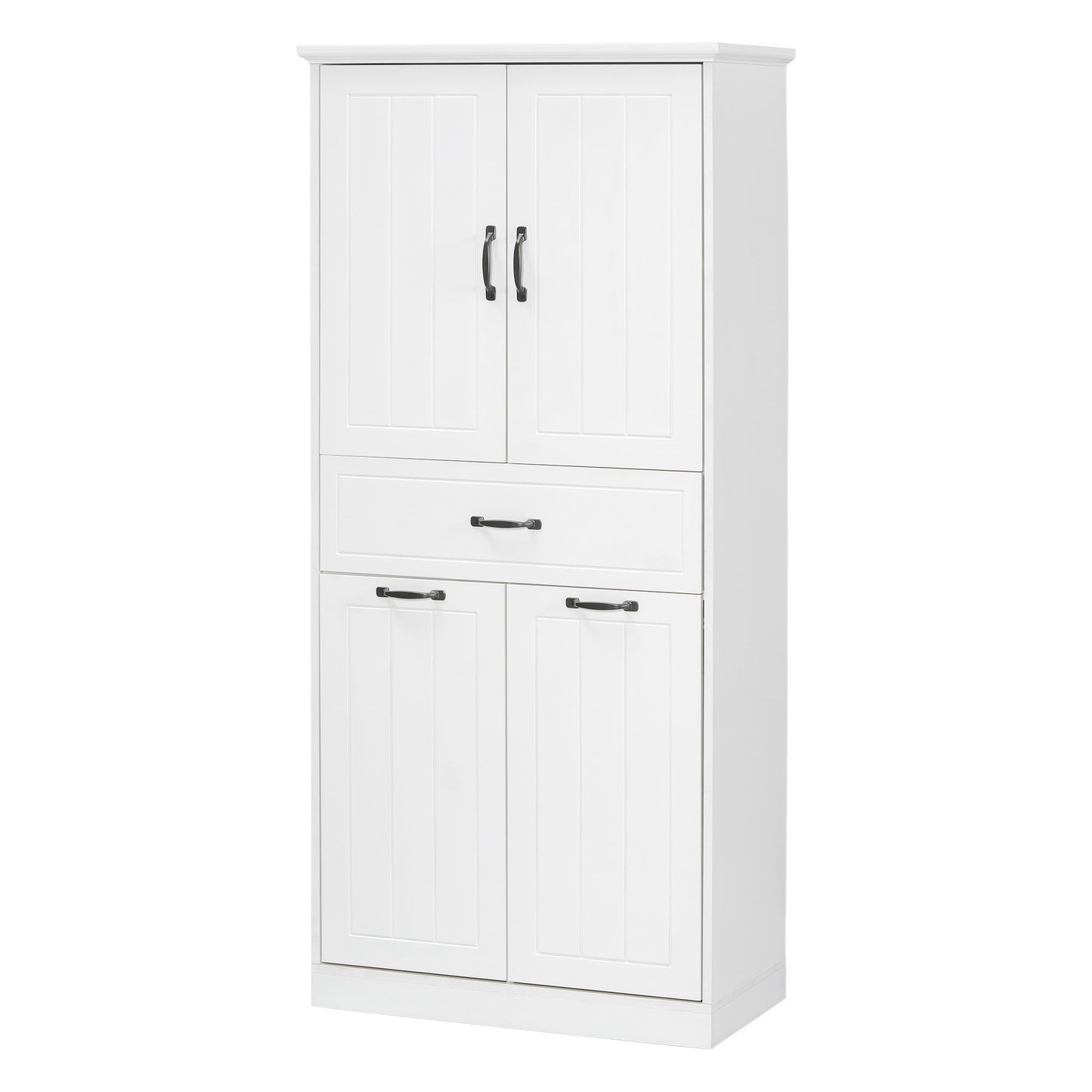 Modern Bathroom Storage Cabinet With 2 Laundry Baskets, 1 Drawer, Adjustable Shelf - White