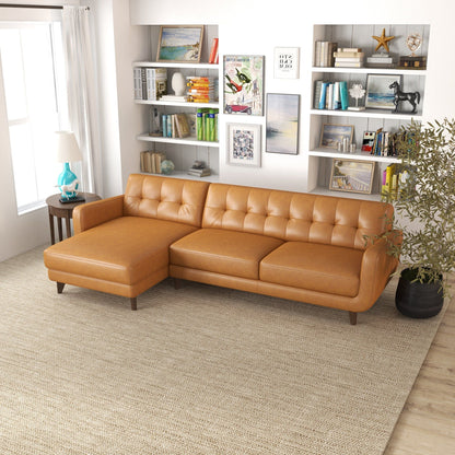 Allison - Left Facing Leather Sectional Sofa - Tan