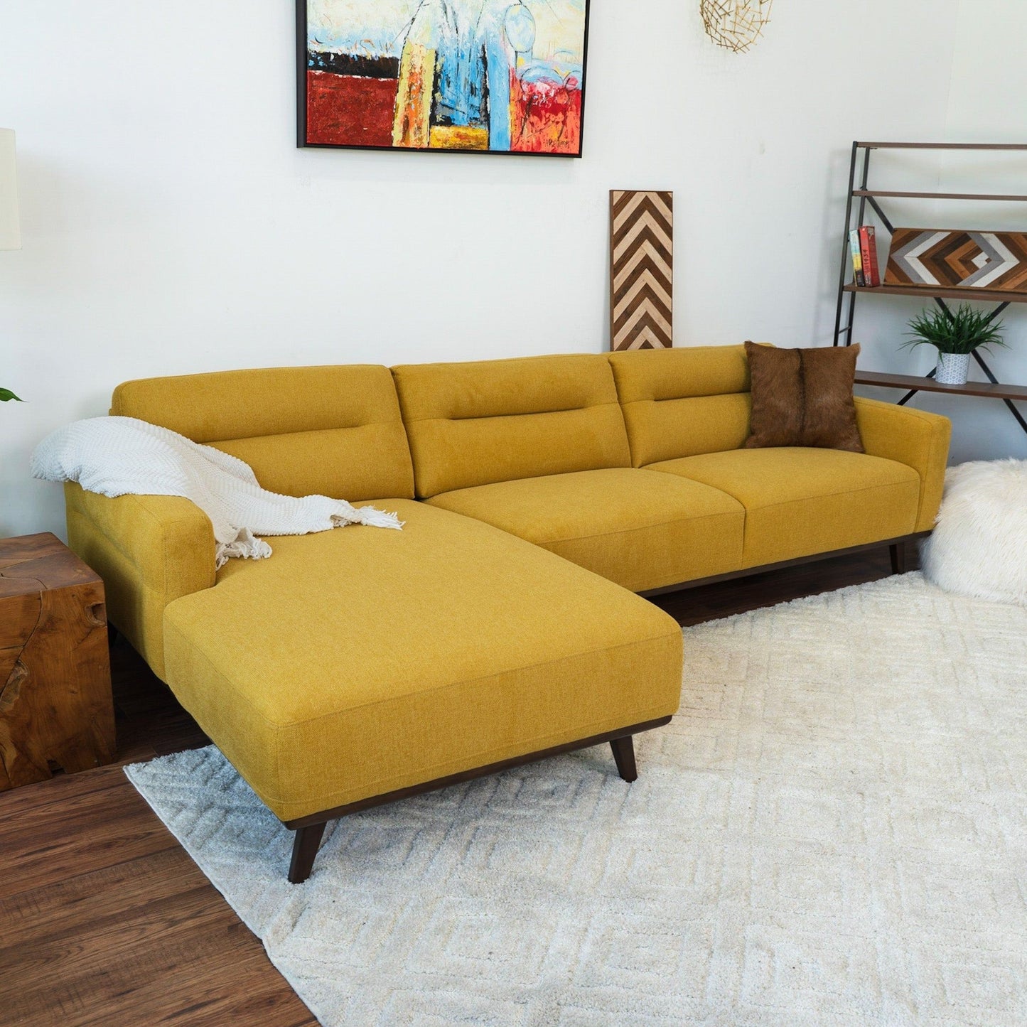 Ella - L Shaped Linen Left Sectional Couch - Yellow