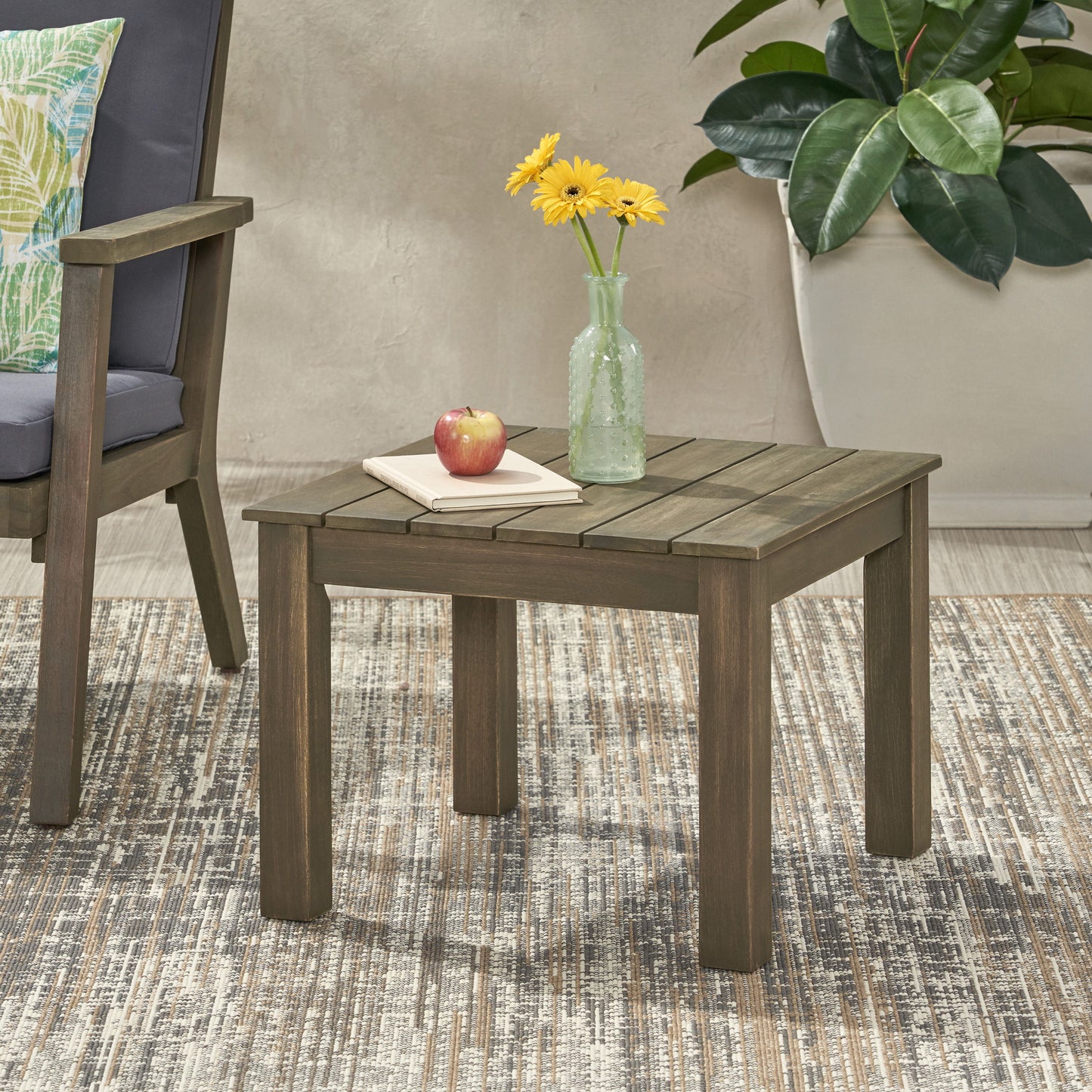 Halcyon - Outdoor Side Table With Slat Design And Acacia Wood Frame - Gray