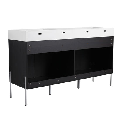 Deluxe 60" Freestanding Bathroom Vanity With Resin Double Sink - Dark Oak