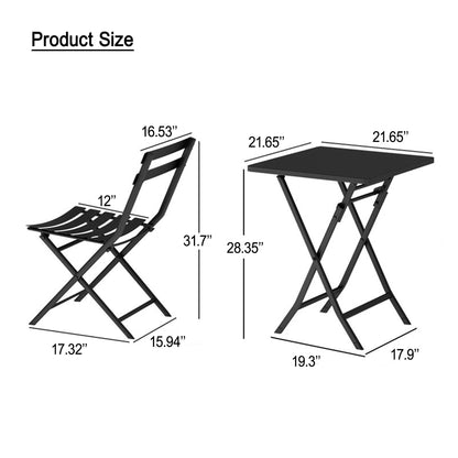 3 Piece Patio Bistro Set Of Foldable Square Table And Chairs - Yellow