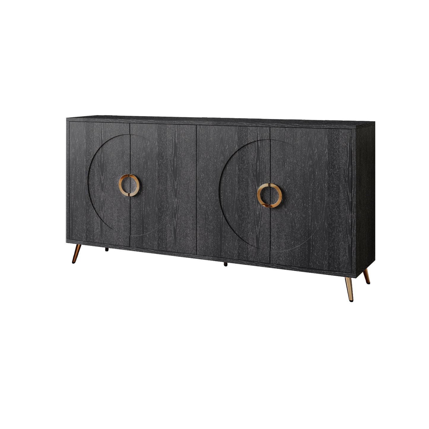 Modern Lacquered 4 Door Wooden Cabinet Sideboard Buffet Server Cabinet Storage Cabinet, For Living Room, Entryway, Hallway, Office, Kitchen And Dining Room - Distressed Black