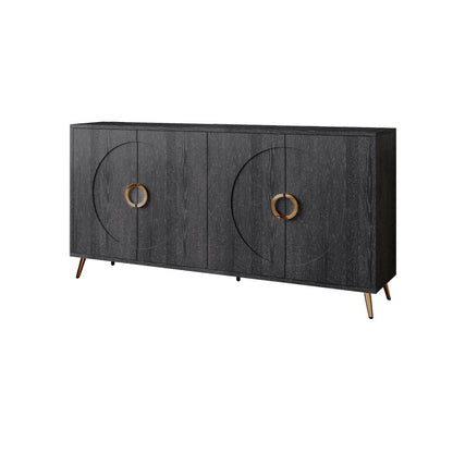 Modern Lacquered 4 Door Wooden Cabinet Sideboard Buffet Server Cabinet Storage Cabinet, For Living Room, Entryway, Hallway, Office, Kitchen And Dining Room - Distressed Black