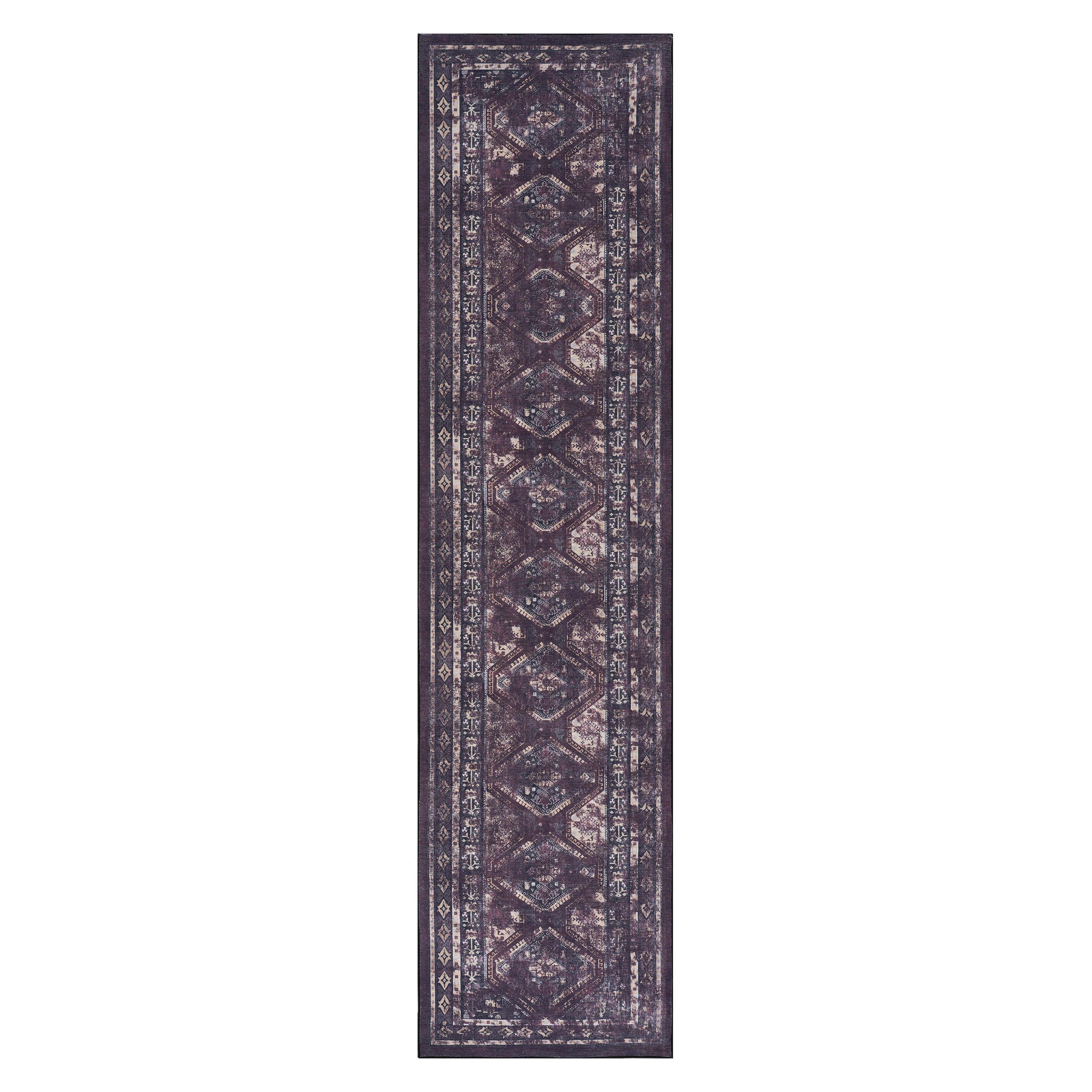 Maval - 2'6'' X 10' Washable Runner Rug - Black / Burgundy