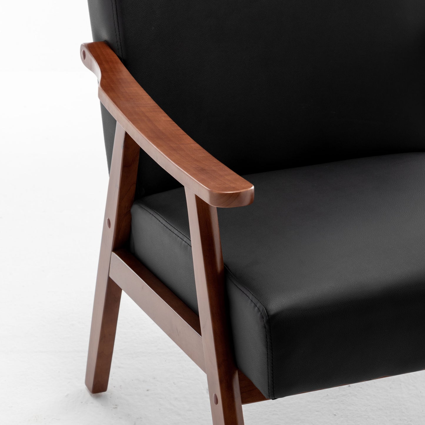 Mid Century Modern Wingback Accent Chair With Solid Wood Frame And Extra Thick Backrest - Lounge Chair For Living Room, Bedroom, Or Reading Room - Black