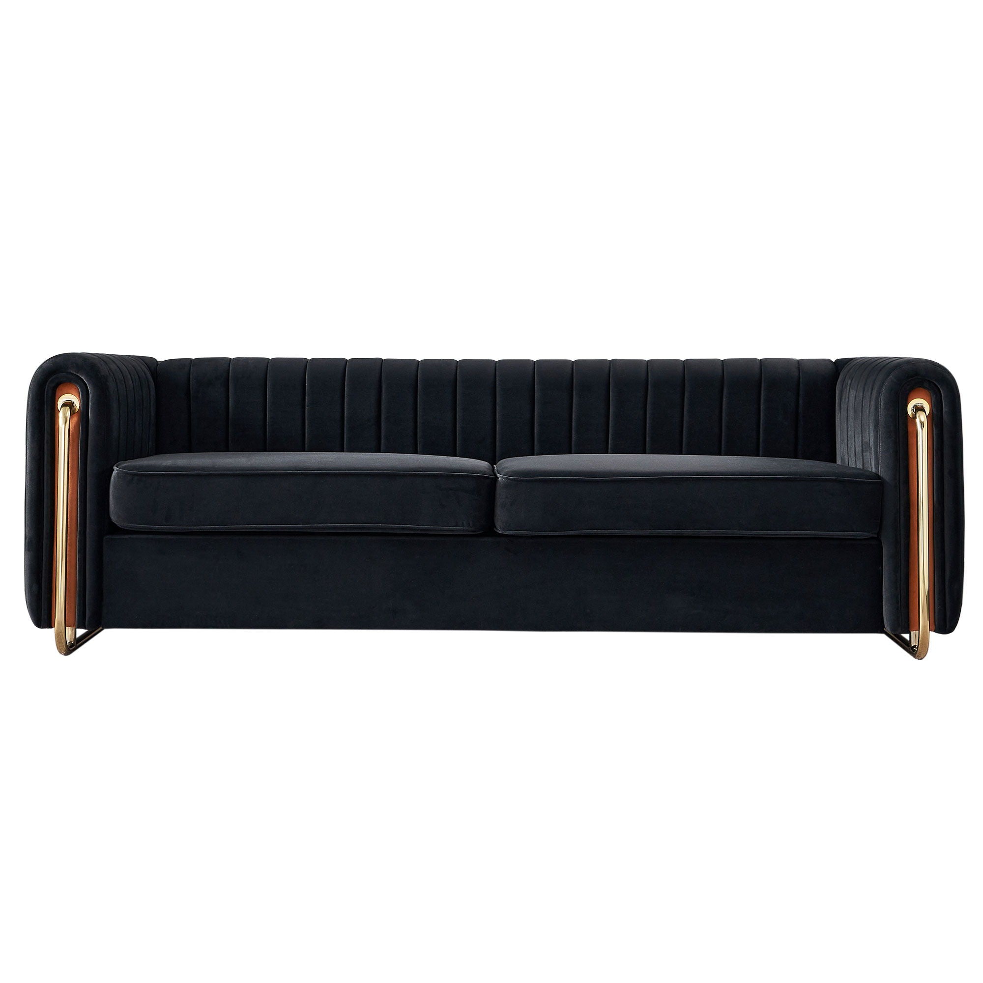 Contemporary Velvet Sofa Couch For Living Room - Black