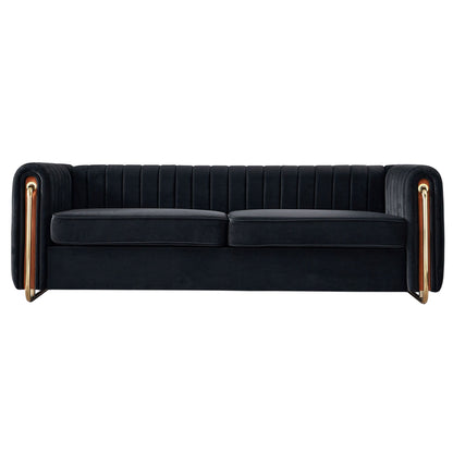 Contemporary Velvet Sofa Couch For Living Room - Black