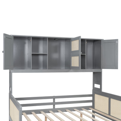 Full Size Wooden Daybed & Twin Size Trundle, And All In One Cabinet And Shelf - Gray