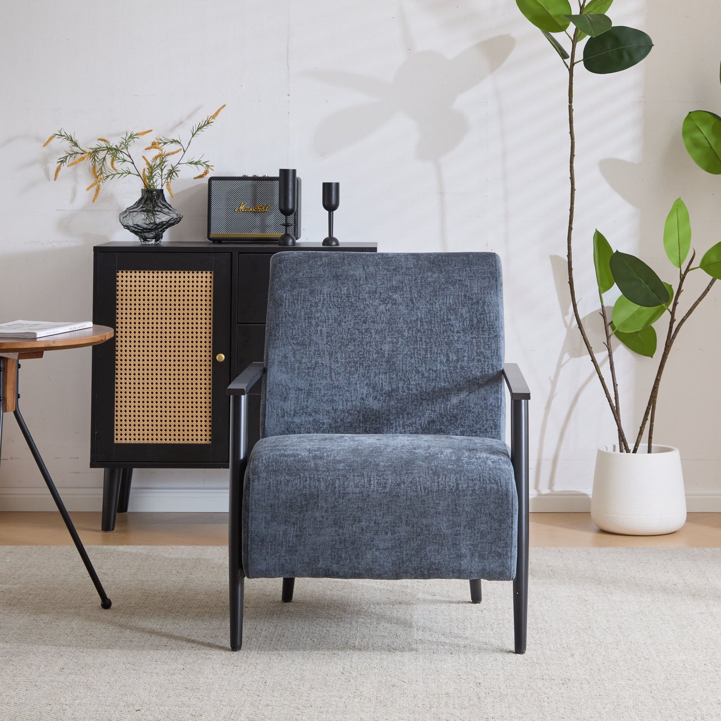 Modern Lounge Chair With Polyester Upholstery And Sturdy Metal Frame - Blue Gray