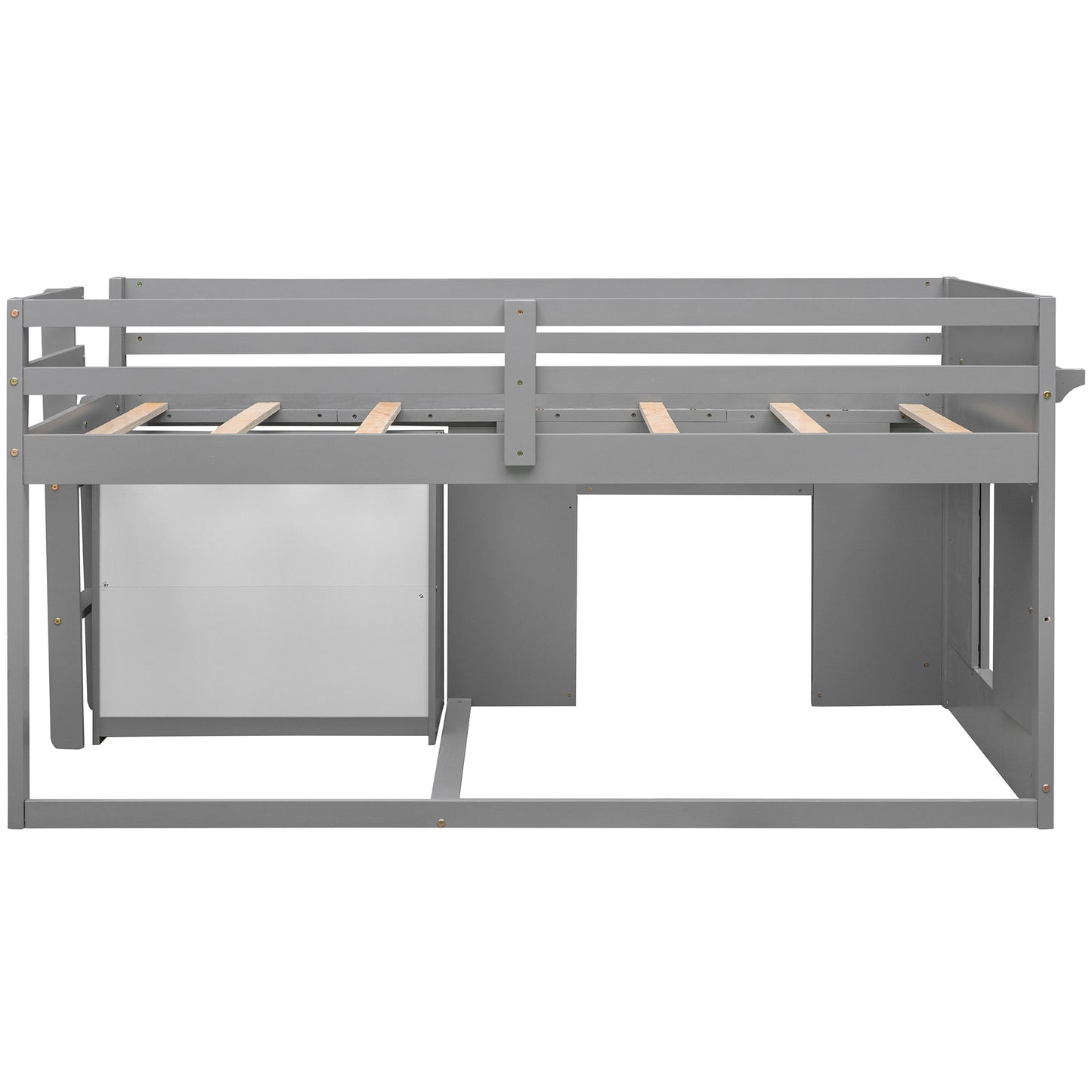 Twin Size Loft Bed With Cabinet And Shelf - Gray