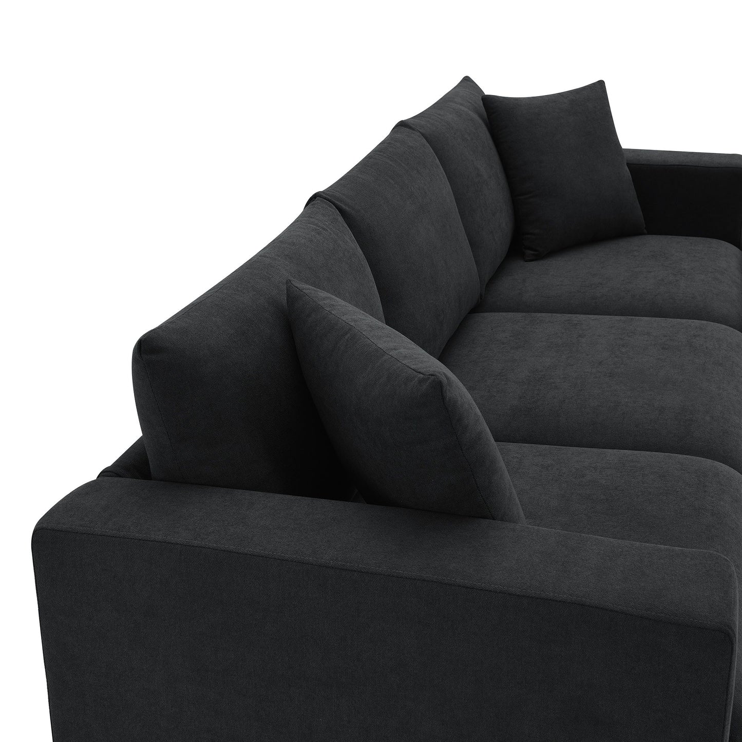 Modern Sectional Sofa, L-Shaped Couch Set With 2 Free Pillows, 4 Seat Polyester Fabric Couch Set With Convertible Ottoman - Black