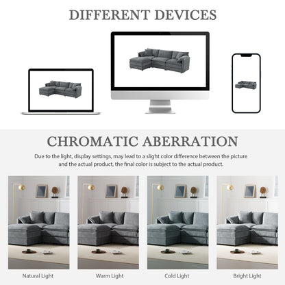 Modular Sectional With Deep And Wide Seat, L Shaped Cloud Couch Set With Double Cushions 4 Seat Sofa With Movable Ottoman Oversized - Dark Gray