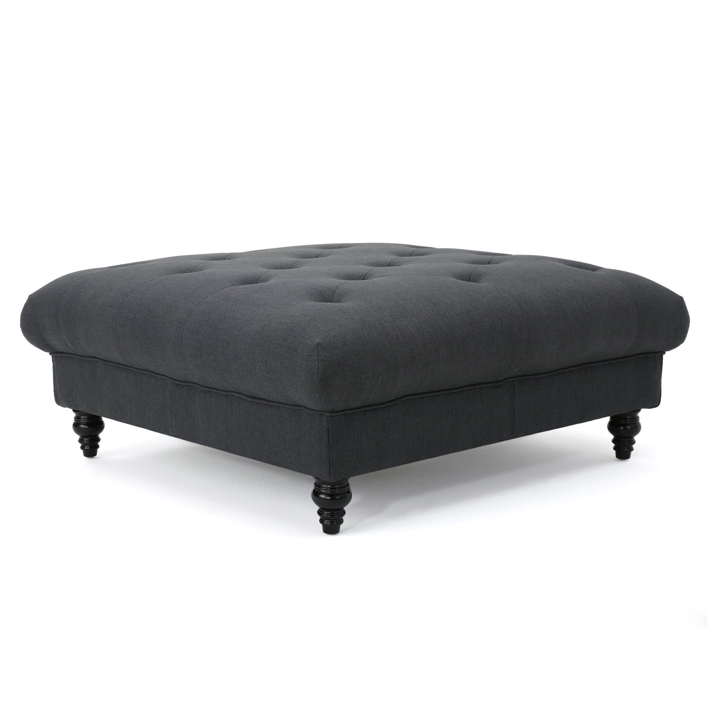 Madrid - Tufted Ottoman With Button Tufting And Turned Feet - Dark Gray