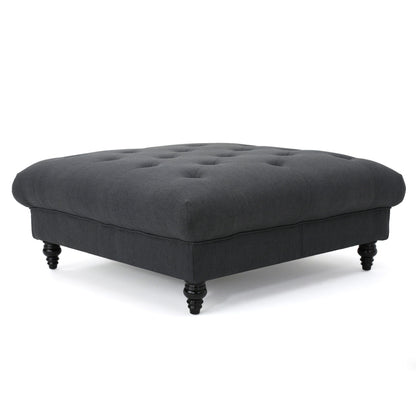 Madrid - Tufted Ottoman With Button Tufting And Turned Feet - Dark Gray