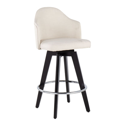 Ahoy - Contemporary Fixed Height Counter Stool Round Chrome Footrest (Set of 2) - Cream / Black