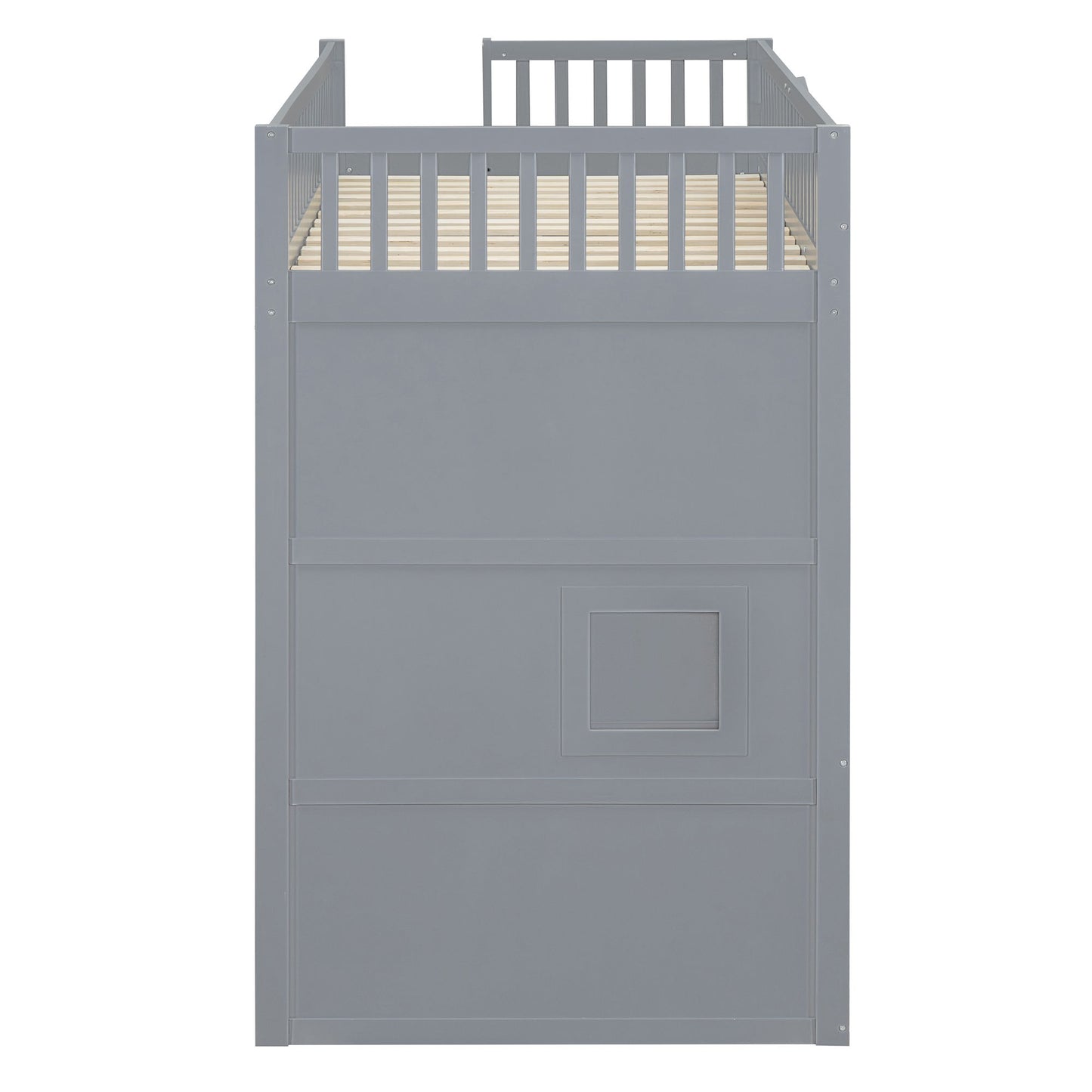 Twin Size House Loft Bed With Ladder And Wardrobe - Gray