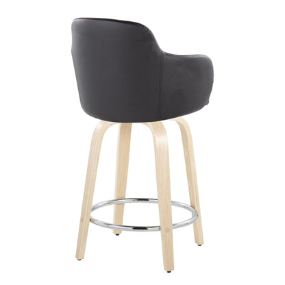 Boyne - Contemporary Fixed Height Counter Stool With Swivel With Round Footrest (Set of 2) - Natural / Black