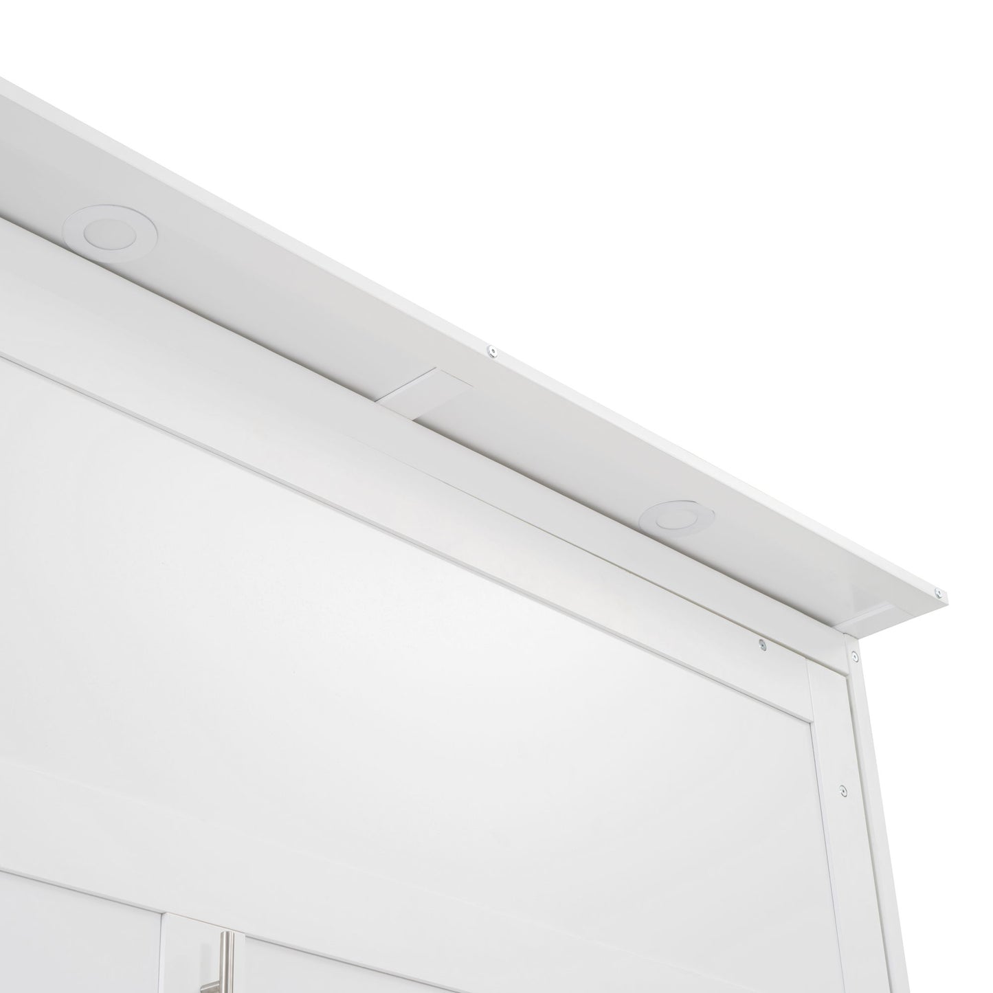 Queen Size Murphy Wall Bed With Shelves, Drawers And LED Lights - White