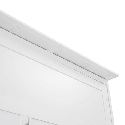 Queen Size Murphy Wall Bed With Shelves, Drawers And LED Lights - White